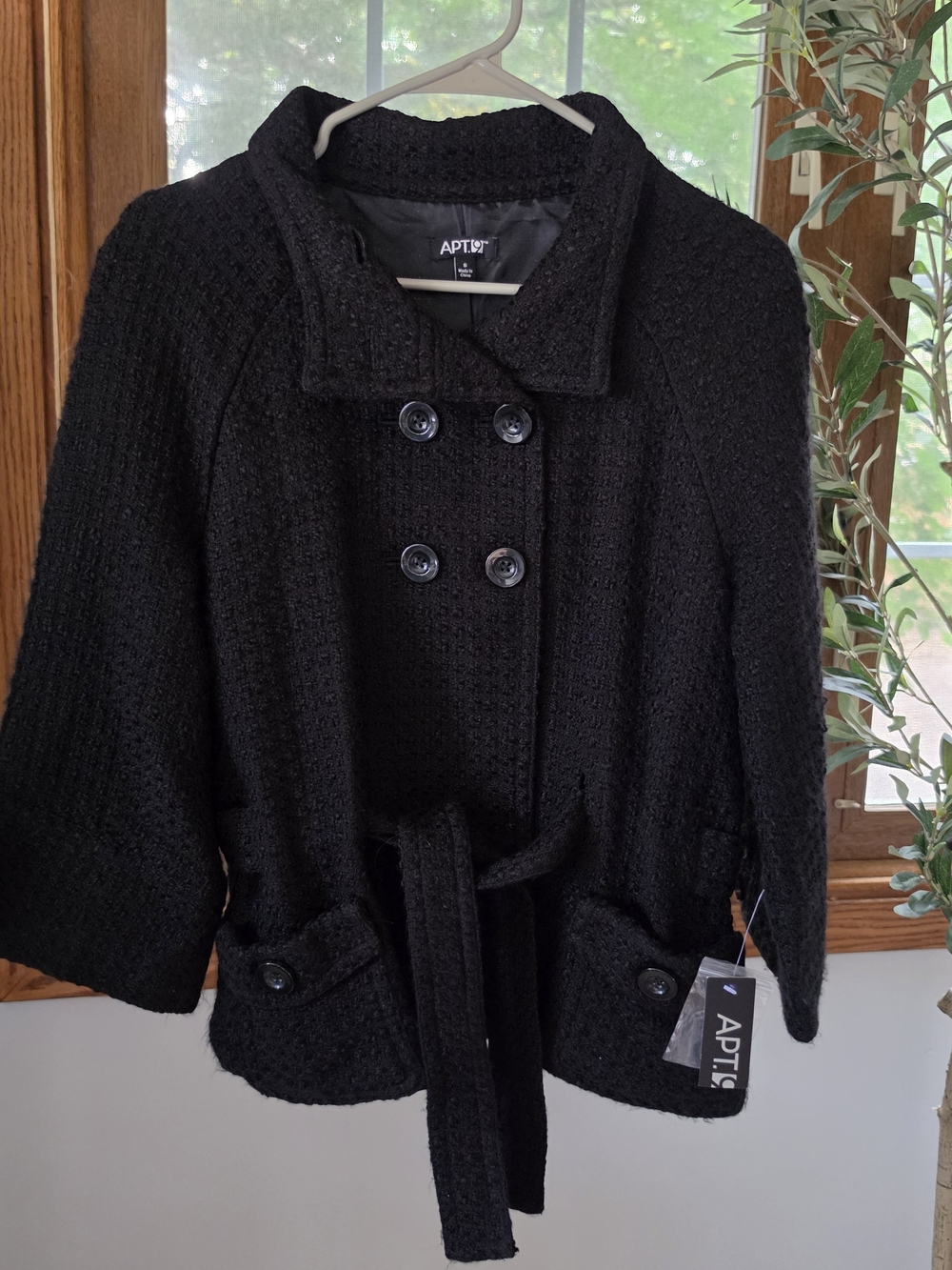 APT. 9 Black Textured Belted Peacoat Sweater NWT